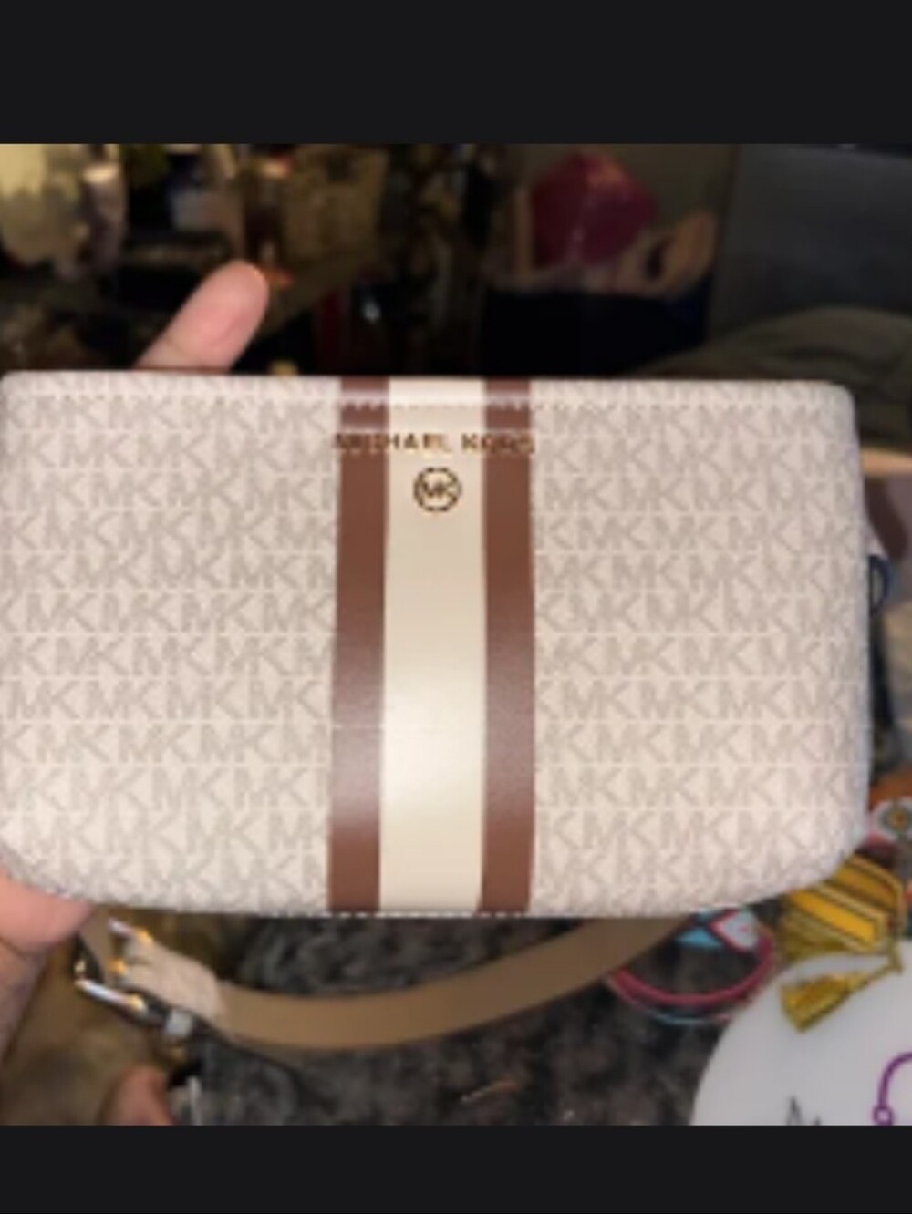 Michael Kors Cream and Brown Logo Belt Bag - New
